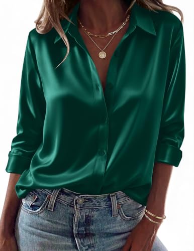 Zeagoo Women Blouses Long Sleeve Satin Silk Fall Shirts Casual Business Top
