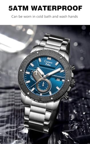 Image of Men's Analog Chronograph Watch for Men with Date Display, Luminous Hands, Water Resistant, Black Dial, Stainless Steel Strap, Casual & Formal Wrist Watch