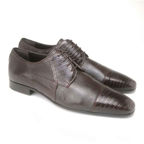 Image of Mario Manzoni Brown Genuine Deer Skin & Lizard Print Oxford Shoes - Size 12=45