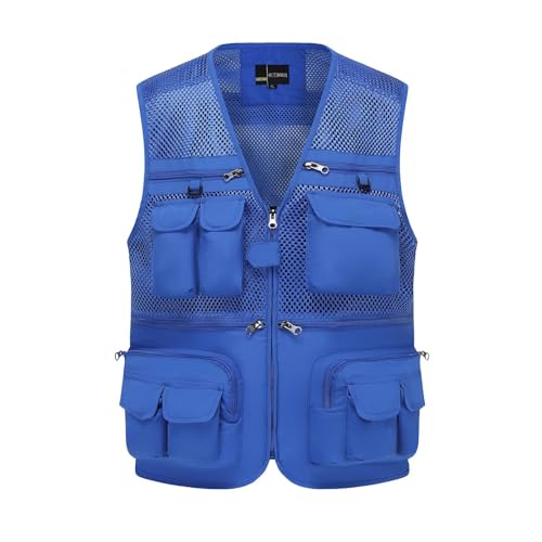 Spanye Colete masculino para atividades ao ar livre, pesca, viagem, secagem rápida, vários bolsos, colete, Estilo 01, azul brilhante, XXG