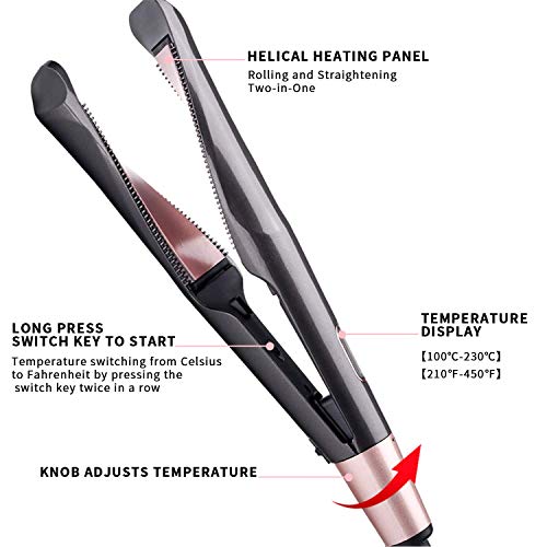 Hair straightener & Curler 2 in 1, Tourmaline Ceramic Twisted Straightening Flat Iron with Adjustable Temperature, LCD Display & Auto Shut-Off
