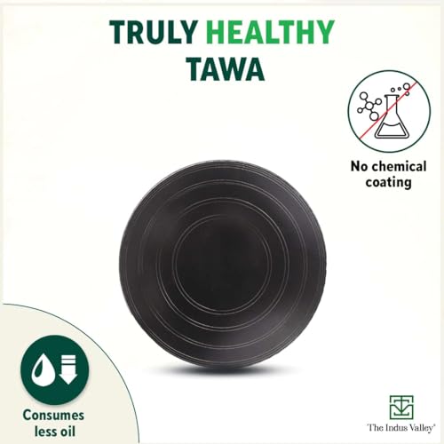 Image of The Indus Valley Pre-Seasoned Concave Iron Bhakri Tawa for Chapathi | 30cm /12 inch, 1.6kg | Gas Compatible | 100% Pure & Toxin-Free, No Chemical Coating, Black