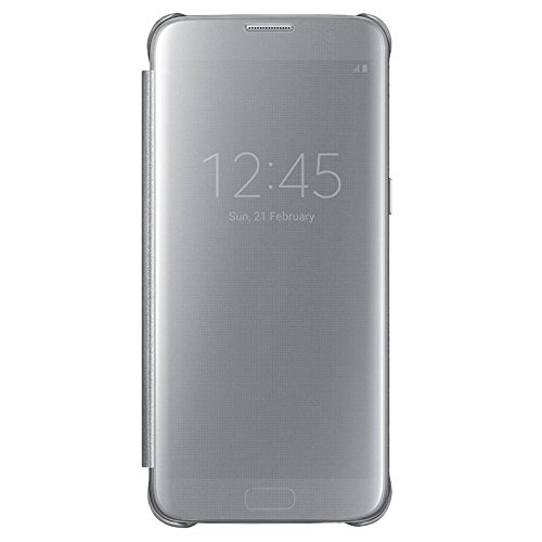 Samsung Clear View Cover - Funda para Samsung Galaxy S7 Edge, con esquinas de metal, color Plata
