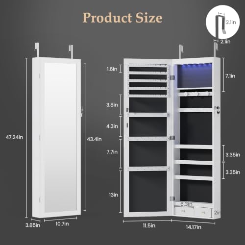 DUMOS 6 LEDs Mirror Jewelry Organizer, Jewelry Armoire Cabinet, 47.2 Inch - 1
