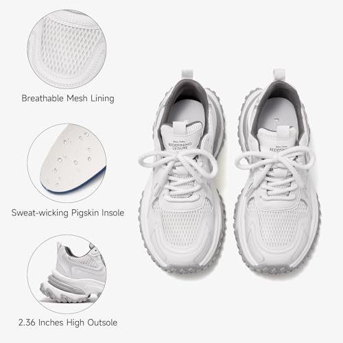 Image of BEAU TODAY Chunky Sneakers for Women, Womens Fashion Sneakers, Lightweight Leather Sneakers for Women, Comfortable Casual Lace-Up Breathable Dad Shoes