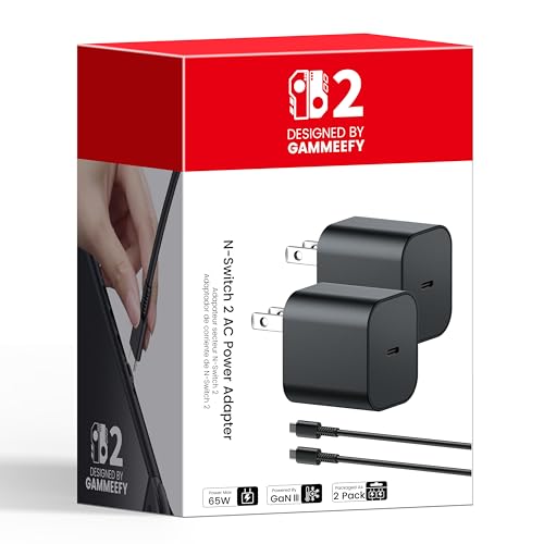 Image of 2Pcs 65W Switch 2 Charger with 10FT /3M Cable - GaN3 AC Power Adapter for Nintendo Switch /OLED /Lite & Steam Deck /OLED, Original Quality, Supports 4K TV Mode, PD3.0 Fast Charger for PS4 Controller, Galaxy