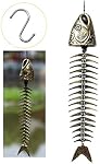 WANLIAN Fish Skeleton Wind Chime, Cast Iron Retro Metal Fishbone Wind Chime | Bronze, 15.7 x 2.8 in, with S-shaped hook, Fish Wind Chime for Patio Porch Garden Balcony Beach House and Fishing Lovers