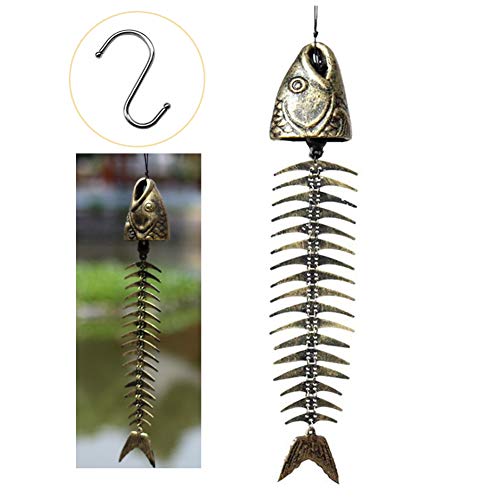 WANLIAN Fish Skeleton Wind Chime, Brass, 15.75 Inch, Metal