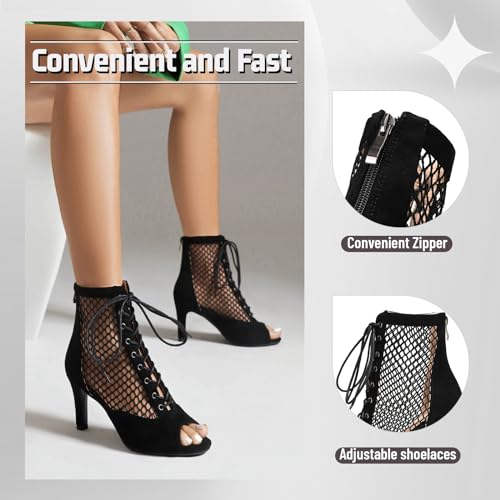 Sexy Peep Toe Suede Mesh Latin Dance Boots for Women 4 Inch Heel4