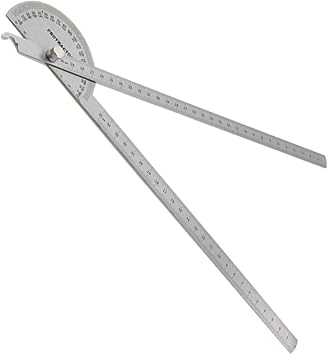 Protractor, Angle Ruler, Clip and Fix, Easy Drafting, 2 Poles, 180 Degree Rotation, DIY, Stainless Steel, Silver