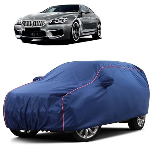 Image of Sulfar 100% Water Resistant Car Body Cover Compatible with Mirror for BMW M6 (Triple Stitched, Full Bottom Elastic, Blue Taffeta with Red Piping)