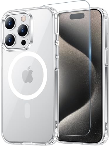 Temdan for iPhone 15 Pro Case Clear Compatible with Magsafe Anti-Yellowing Military-Grade Protection Shockproof Slim Magnetic Phone Case Cover Transparent