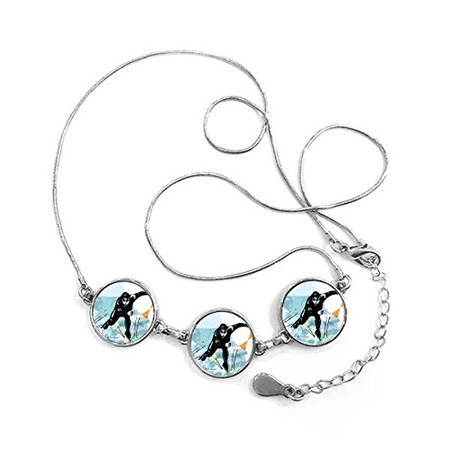 Patinage de vitesse bijou collier avec pendentif rond aquarelle sketch et chaîne en métal