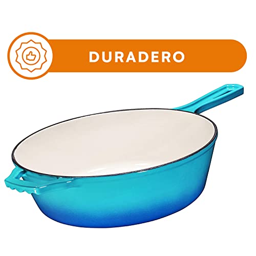 Bruntmor 2 in 1 Enameled cast Iron Pot with lid, 3QT Cast Iron Dutch Oven & Skillet Combo, Enameled Cast Iron Cookware with Lid, Perfect for Braising, Casseroles and Slow Cooking - Caribbean Blue - Thumbnail 5