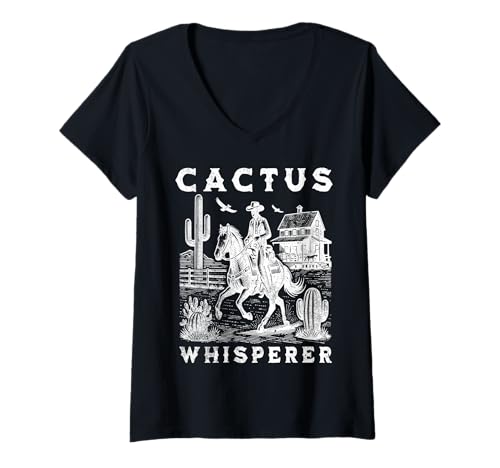 Mujer Cactus Whisperer Vintage Cowboy Equitación Western Camiseta Cuello V