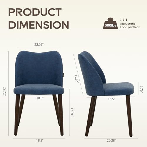 Image of Wooden Dining Chairs Set of 4, Upholstered Kitchen Dining Room Chair, Modern Farmhouse Dinner Chair for Restaurant & Cafe, Blue