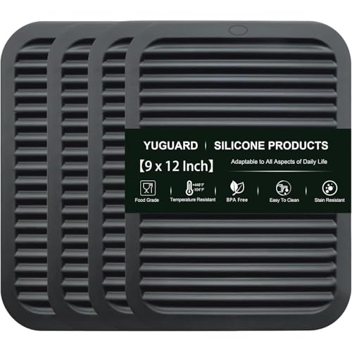 YUGUARD Trivets for Hot Dishes 4 - Pack Heat Resistant Pot Holders for Kitchen | Non - Slip Hot Pads for Hot Pots, Pans & Quartz Countertops | Black Kitchen Silicone Mats