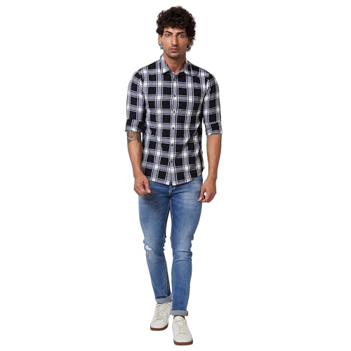 Image of Spykar Men's Regular Fit N /A Full Sleeve Checked Casual Shirts