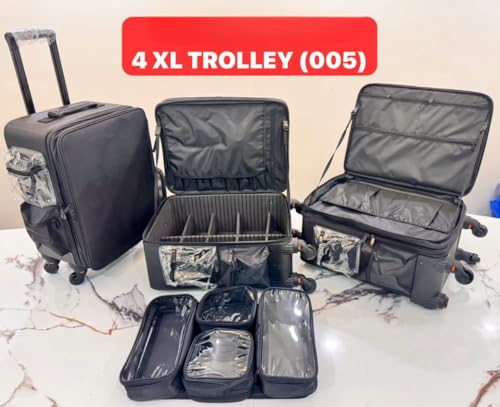 Image of Adson Multifunctional Professional Beauty Makeup Artist Rolling Cosmetic Aluminium Vanity Trolley Beauty Train case Makeup Cosmetic Trolley Hairstylist Travel Organizer (Glossy Black)