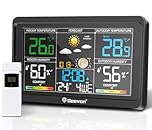 Geevon Upgraded HD Display Weather Station Wireless Indoor Outdoor Thermometer, Digital Weather Thermometer Temperature Humidity Monitor with Barometer, Calendar, and Adjustable Backlight