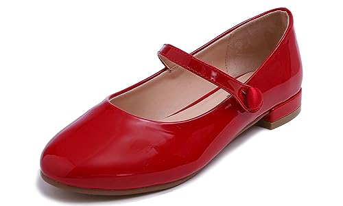Feversole Women's Mary Jane Fashion，Femmes élégantes Chaussures décontractées Ballerines Fond Mou Confortable Marche Quotidienne Mary Jane Chaussures de Mode Rouge Taille 39