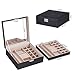 Jewelry Box Organizer 40 Section Display Tray Storage Case Drawer 2 Layers Large Mirror Girls Teens Women Holder for Earring Ring Necklace Bracelet PU Leather Black SSH01B