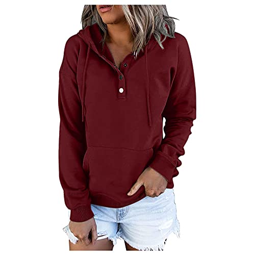 Fall Long Sleeve Hoodies for Women Fashion Button Down Drawstring Pullover Hooded Sweatshirts Long Sleeve Fall Tops Sweaters Shirt