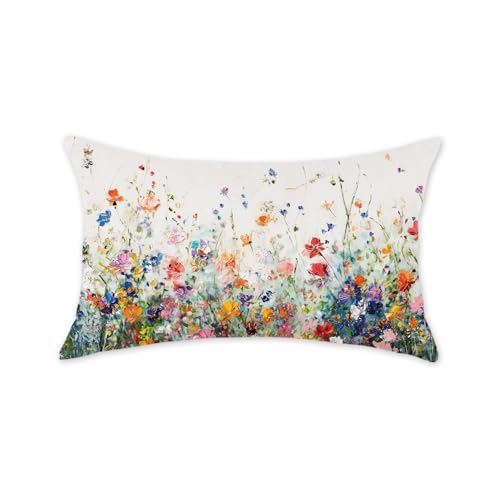 TAJWE Spring Pillow Cover 12x20 Inch Colorful Wildflower Decorative Pillow Case Farmhouse Summer Seasonal Floral Lumbar Cushion Cover for Sofa Couch Home Decor