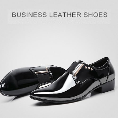 Men's Patent Leather Pointed Toe Dress Loafers, Elastic Band Low Heel Classic Luxury Tuxedo Shoes Business Formal Wedding Party Leather Shoes4