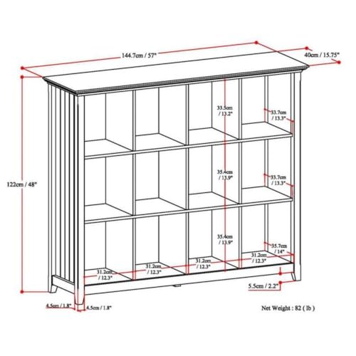 Pemberly Row Wood 12-Cube Storage Unit, 48" H x 57" W, Solid Brunette Brown Finish, Transitional Style with Tapered Legs and Grooved Sides, Versatile Organizer for Living Room, Bedroom, or Office - Image 3