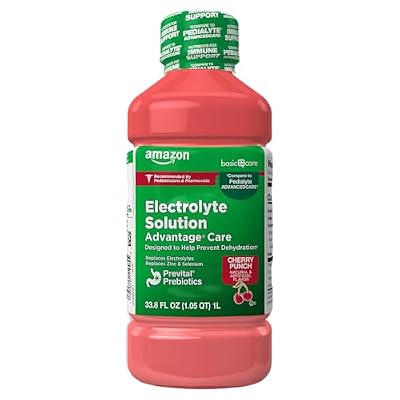 Amazon Basic Care Electrolyte Solution Advantage Care with PreVital Prebiotics, Cherry Punch, Designed to Help Prevent Dehydration, Replaces Electrolytes, Fluid and Zinc, 33.8 fl oz (Pack of 1) 1 pack
