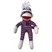 Sock Monkey Plush by ColorBoxCrate 12 inch Purple Flower Sock Monkey, Embroidered Flower Sock Monkey, Classic Purple Sock Monkey with Purple Stripes Red Lips and Pom Pom Tossle Hat - Perfect Gift