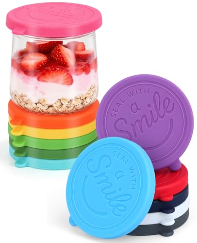 Oui Yogurt Jar Lids Silicone 12 Pack Leak Proof and Reusable Oui Lids for 5oz Yogurt Glass Jars Food-Grade and Colorful Silicone Oui Yogurt Jar Covers