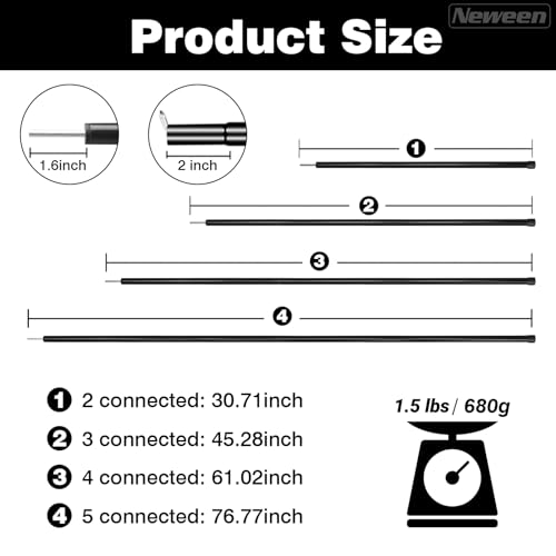 Neween Telescoping Tarp Poles Heavy Duty Adjustable Camping Tent Poles, Portable Replacement Canopy Rods for Rain Fly, Awning, Outdoor Camping, Hiking, Backpacking, Sunshade, Set of 2, Black