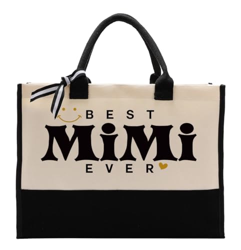Canvas Bag for Mimi, Best Mimi Ever, Cotton Canvas Tote Bag, Mother's Day Gift for Mother, Mom Gift from Daughter Son, Womens Weekend Bag, Reusable Grocery Bags for Picnic Shopping Holiday Camping