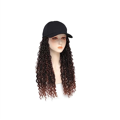 JUNXIAN Wig Cap Synthetic Braid Wig Curly Braiding Hair with Hat Braided Wig Baseball Cap Wigs for Woman Wig Hat(A)