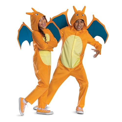 Disguise Pokemon Charizard Costume for Kids, Official Charizard Pokemon Hooded Jumpsuit, Child Size (4-6)