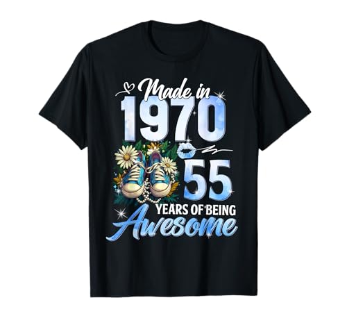 55th Birthday Queen Made in 1970 Gifts 55 Years Old Floral Camiseta