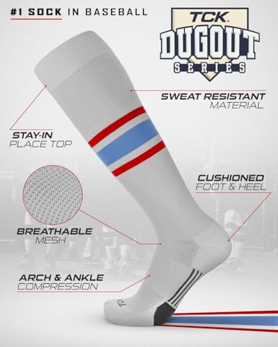 Image of Baseball & Softball Socks | USA Made Dugout Series Striped | Over the Calf | Sizing for Youth Boys, Girls, Men, & Women's