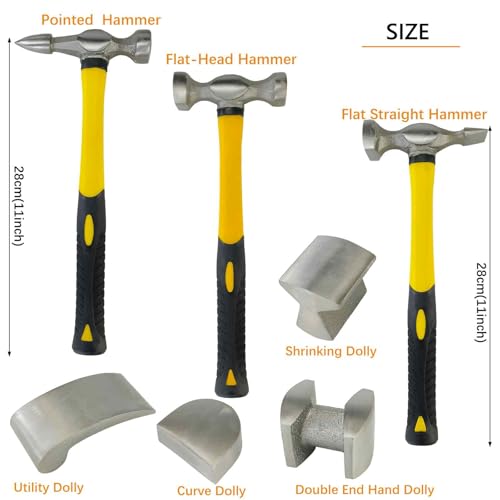 Image of 7Pcs Auto Body Repair Kit, Craft Panel Beating Hammer and Dolly Set Hammer Dent Body Fender Tool Carbon Steel Hammers and Dollies for Dent Repair and Fender Work