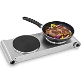 Andrew James Double Hob | Portable Electric Hot Plate | Stainless Steel Housing...