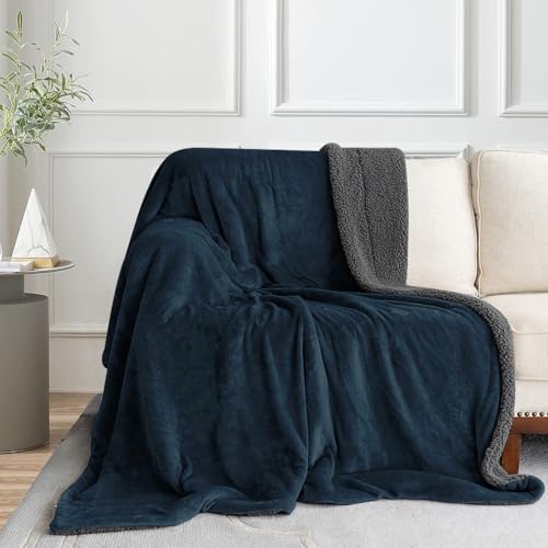 Image of Homestan Sherpa Fleece AC Blanket for Winter, Double 88x90 inch | Navy & Grey, All Season Comforter, Reversible 400 GSM Quilt, No Filling, Soft & Warm Throw, Breathable