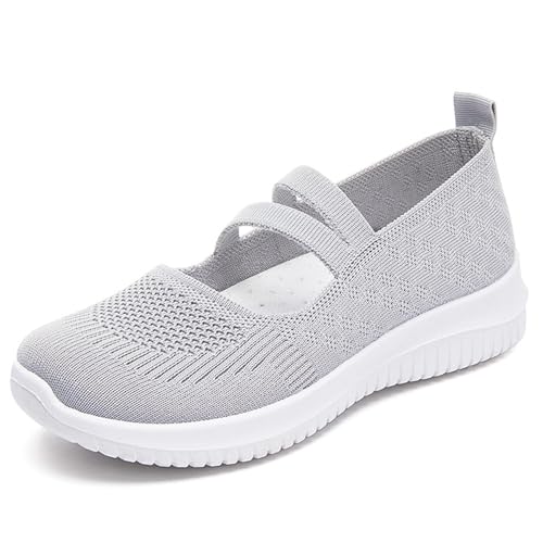 Women's Knit Casual Orthopedic Shoes Mesh Breathable Slip on Sneakers with Arch Support,Comfort Non Slip Mary Jane Flats Walking Shoes