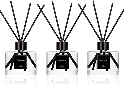 Reed Diffuser Set of 3 for Bathroom Air Fresheners, Oil Diffuser Sticks | Fresh Linen, Ocean, Eucalyptus & Mint Scent(1.7 fl oz Each Pack) Home Fragrance with 12 Sticks Defusers | Shelf Decor
