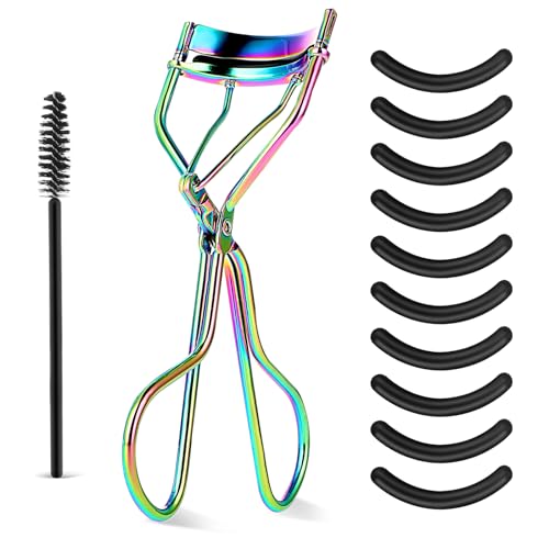 WLLHYF Kit de rizador de pestañas, peine de belleza para pestañas con 10 almohadillas de silicona negras de repuesto y 1 cepillo de rímel separador de pestañas de metal rizador de pestañas