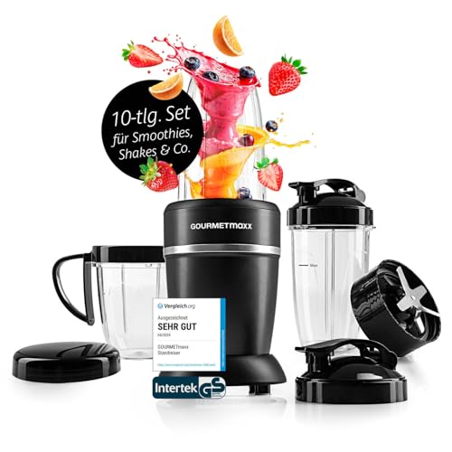 GOURMETmaxx Nutrition Mixer 1000 Watt | Smoothie Maker mit to go Deckel | Standmixer mit Mixbecher & Frischhaltedeckel – ideal zum Aufbewahren | Standmixer mit Zubehörset L für Shakes, Smoothies etc. GOURMETmaxx Nutrition Mixer 1000 Watt | Smoothie Maker mit to go Deckel | Standmixer mit Mixbecher & Frischhaltedeckel – ideal zum Aufbewahren | Standmixer mit Zubehörset L für Shakes, Smoothies etc.
