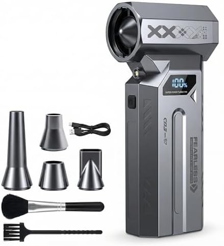 Upgrade Compressed Air Duster-120000RPM Super Power Electric Air Duster, Cordless Air Blower with 4-Gear Adjustable Turbo Fan, Canned Air Alternative for Computer, Keyboard, Outdoor, House and Car