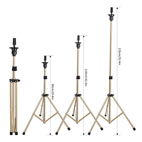Hyoujin Wig Head Stand Tripod Mannequin Head Stand Metal Adjustable Holder For Mannequin Head,Manikin Head,Training Head,Canvas Block Head With Wig Caps,T-Pins,Carry Bag(Gold) #TOP2