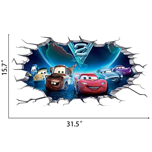 Cool 3D Car Racing Wall Decals Children's Bedroom Wall Stickers Large Realistic Cartoon Wall Decor For Kids Playroom Bedroom Living Room Baby Nursery Decor Gift Supplies (15.7 X 31.5 In） #TOP6