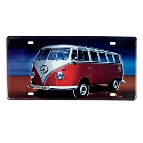 Image of Eazy Wagon Volkswagen White & Red Van Retro Metal Wall Sign | Vintage Number Plate Wall Decor for Home Cafe Bar Garage | Decorative Tin Plaque Wall Hanging Classic VW Bus Artwork